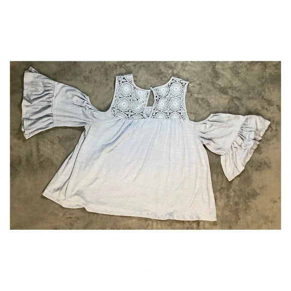 Time and Tru Women's Blue Cold Shoulder Blouse XXL - Picture 6 of 6